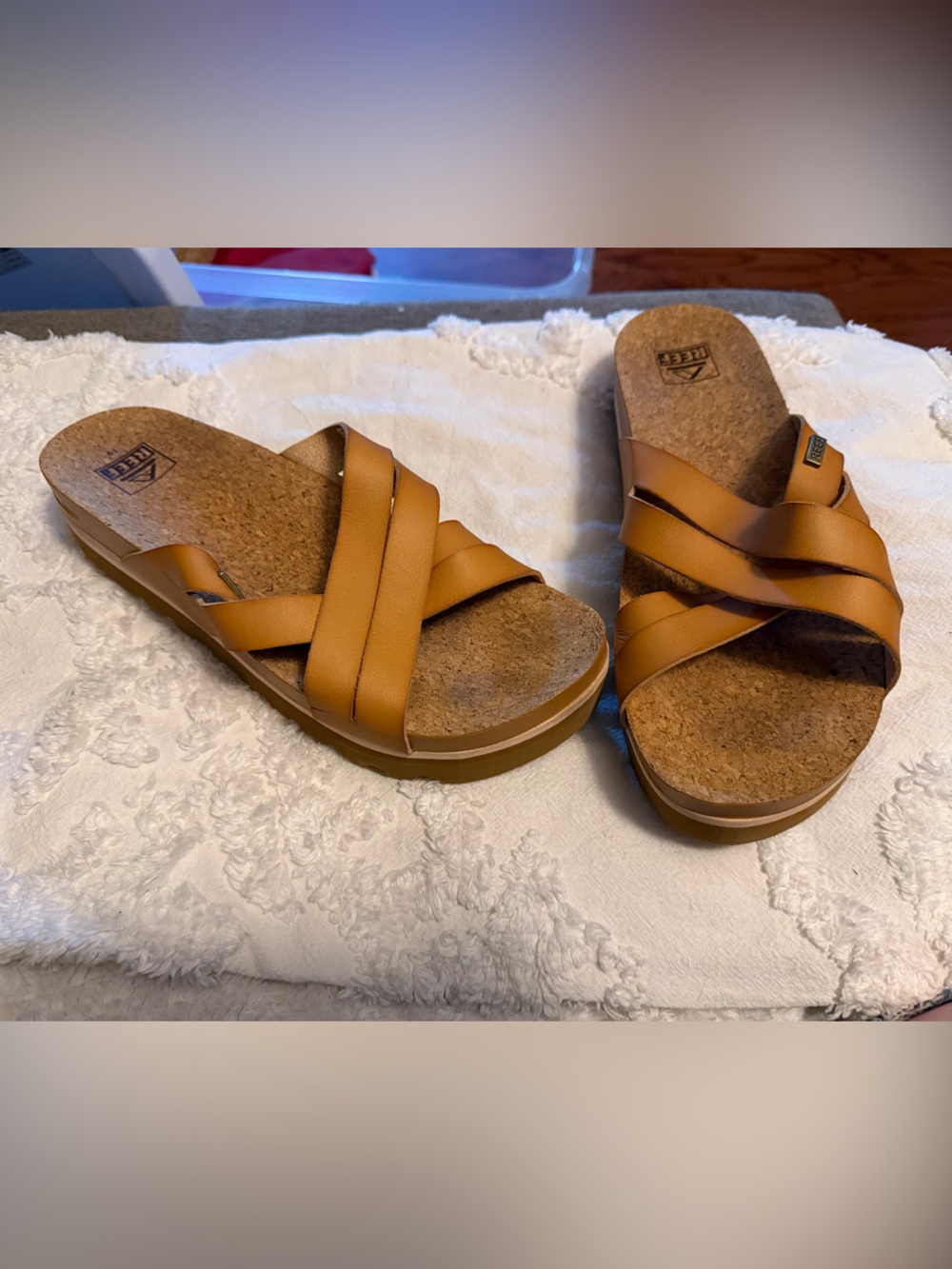 Reef Women’s Tan Crisscross Cork Slide Sandals